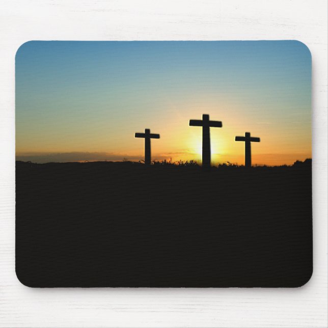 Tapis De Souris Les croix de crucifixion au coucher du soleil (Devant)