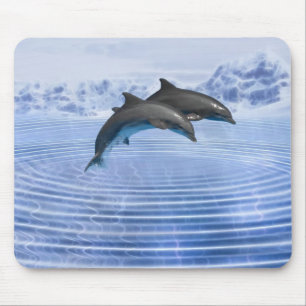Tapis De Souris Les dauphins dans la mer bleu clair