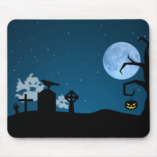Tapis De Souris Les fantômes d'Halloween au cimetière (Devant)
