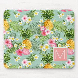 Tapis De Souris Les fleurs et les ananas tropicaux ajoutent