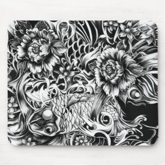 Tapis De Souris Les fleurs japonaises de koi et de lotus tatouent