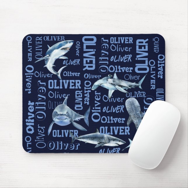 Tapis De Souris Les garçons personnalisés nom requins collage (Avec souris)