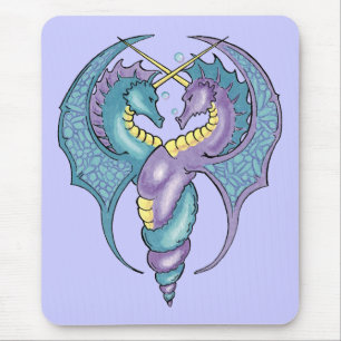 Tapis De Souris Les hippocampes mythiques ont enlacé Mousepad