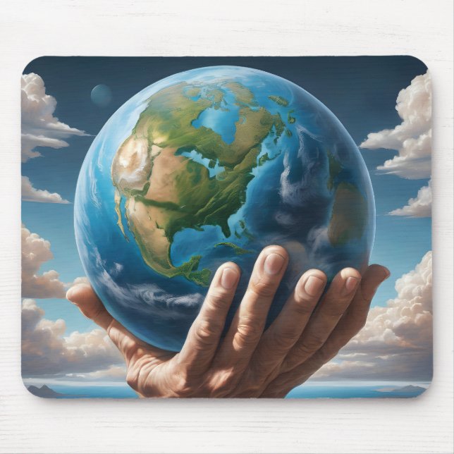 Tapis De Souris Les mains de l'homme tenant la planète Terre (Devant)