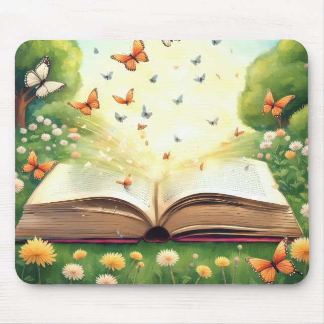 Tapis De Souris Les papillons explosent dans le livre ouvert (Devant)