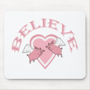 Tapis De Souris Les porcs mignons blancs roses de vol croient