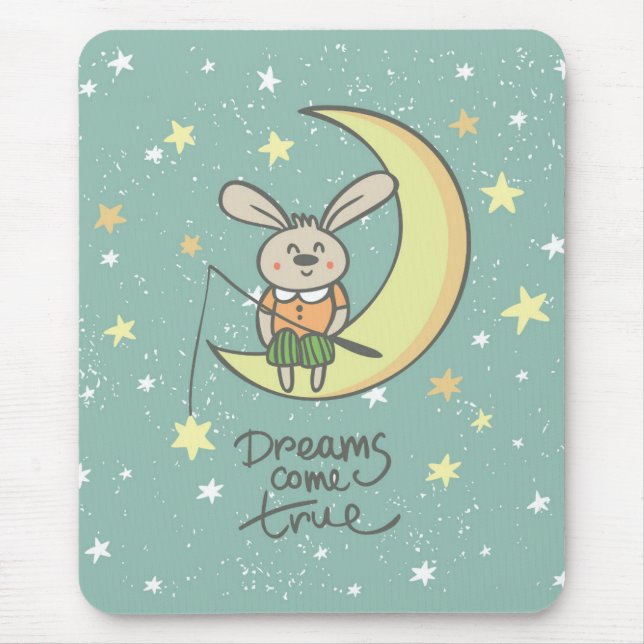 Tapis De Souris Les rêves deviennent réalité | Lapin sur la Lune (Devant)