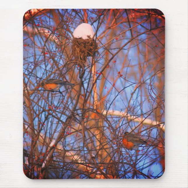 Tapis De Souris Les Robins d'hiver Faune Nature (Devant)