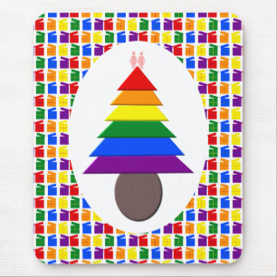 Tapis De Souris Lesbiennes Arbre de Noël arc-en-ciel et présents