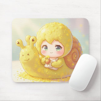 Tapis De Souris L'escargot et la magie des couronnes de fleurs.1