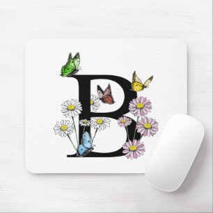 Tapis De Souris Lettre B Floral Aquarelle Papillon Monogramme