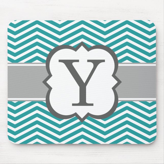 Tapis De Souris Lettre blanche turquoise Y Chevron de monogramme (Devant)