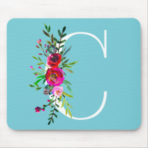 Tapis De Souris Lettre C Monogramme initial Floral Couleur personn