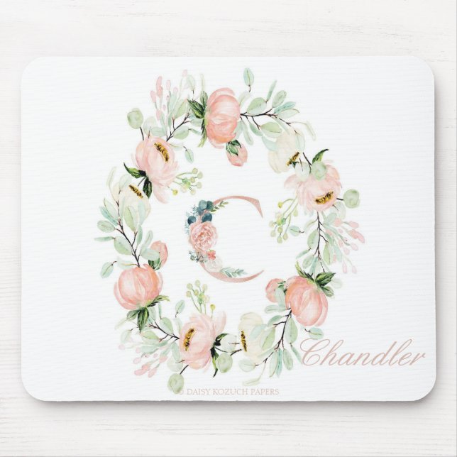 Tapis De Souris Lettre C Pad de souris florales personnalisées (Devant)