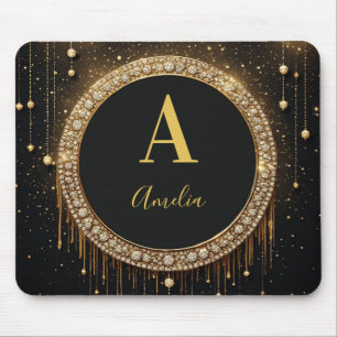 Tapis De Souris Lettre de monogramme personnalisée avec paillettes