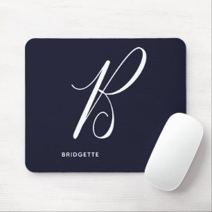Tapis De Souris Lettre de script B Monogramme Bleu Marine