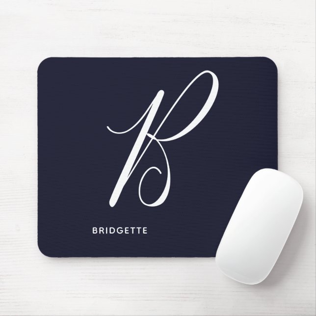 Tapis De Souris Lettre de script B Monogramme Bleu Marine (Avec souris)