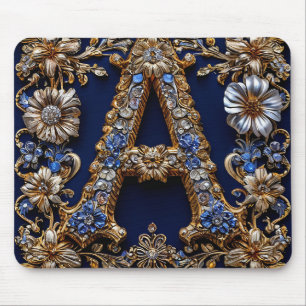 Tapis De Souris Lettre dorée élégante "A" avec décoration florale
