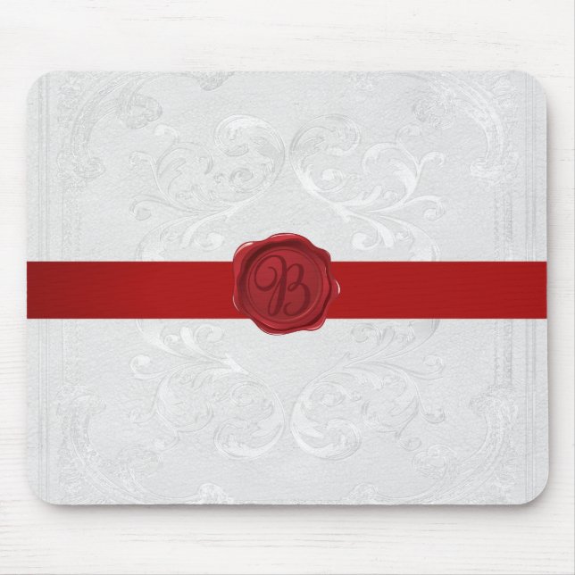 Tapis De Souris Lettre fantaisie B Rouge Cire Sceau Ruban (Devant)