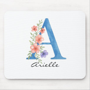 Tapis De Souris LETTRE Florale Aquarelle personnalisée Un monogram