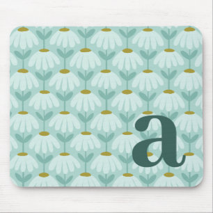 Tapis De Souris Lettre initiale de monogramme bleu sarcelle floral