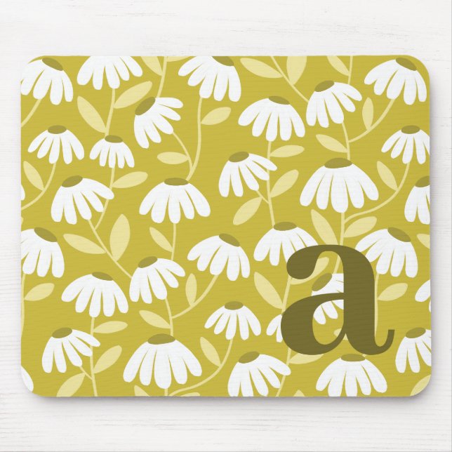 Tapis De Souris Lettre initiale en monogramme avec motif floral or (Devant)