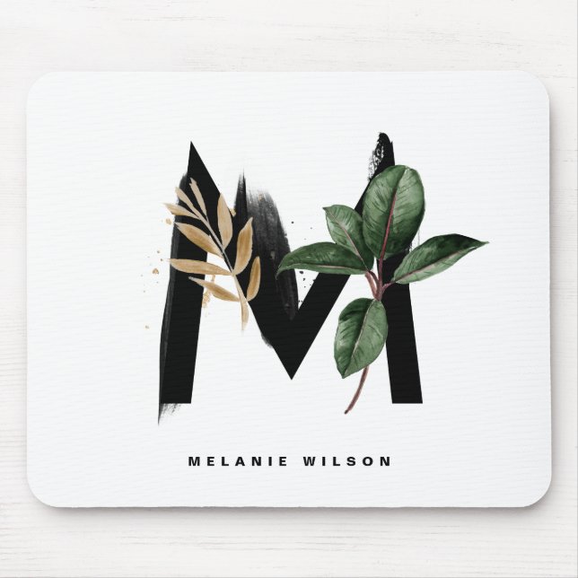 Tapis De Souris Lettre M Monogramme Feuilles tropicaux Personnalis (Devant)