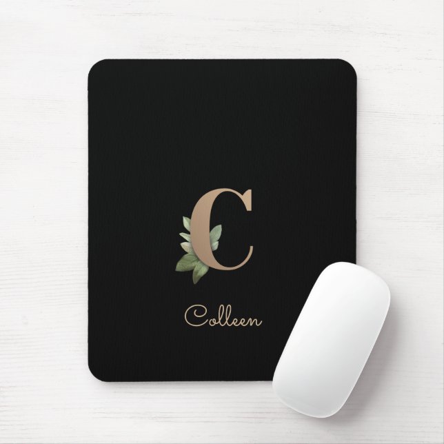 Tapis De Souris LETTRE MONOGRAPHIQUE BOtanique Élégante C (Avec souris)