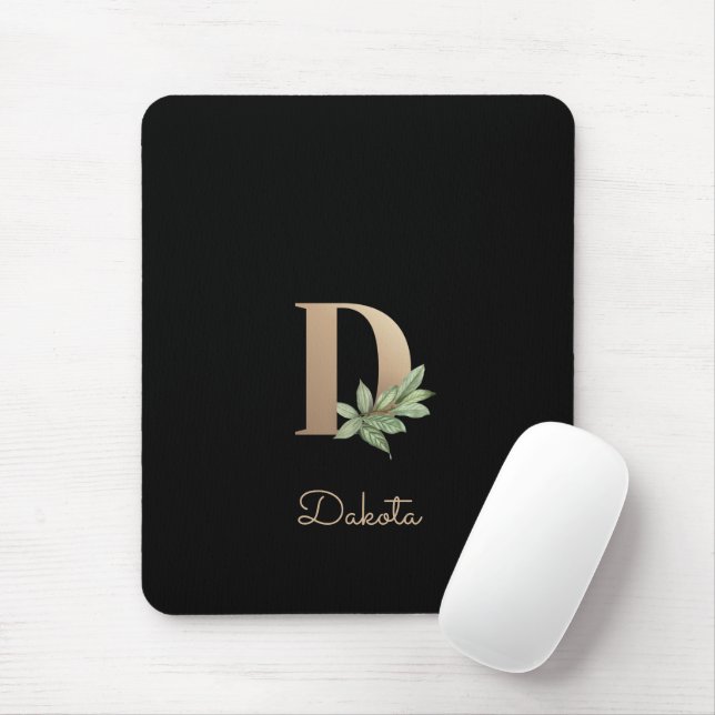 Tapis De Souris LETTRE MONOGRAPHIQUE BOtanique Élégante D (Avec souris)