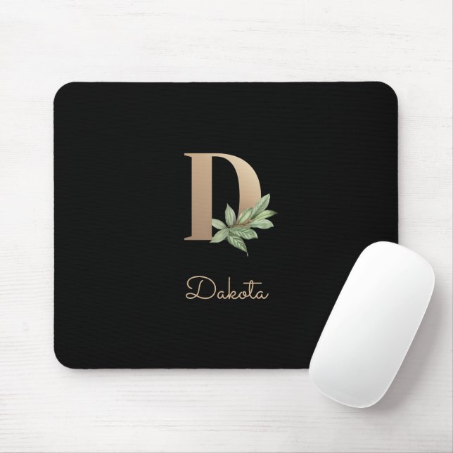 Tapis De Souris LETTRE MONOGRAPHIQUE BOtanique Élégante D (Avec souris)