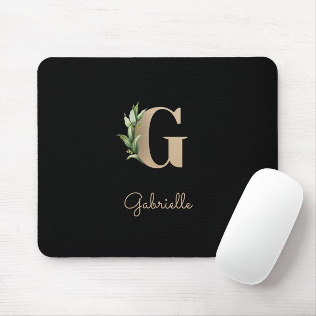 Tapis De Souris LETTRE MONOGRAPHIQUE BOtanique Élégante G (Avec souris)