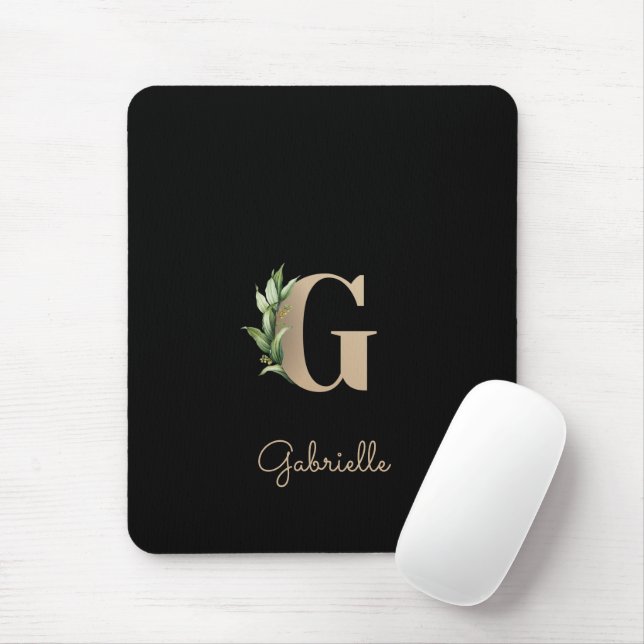 Tapis De Souris LETTRE MONOGRAPHIQUE BOtanique Élégante G (Avec souris)