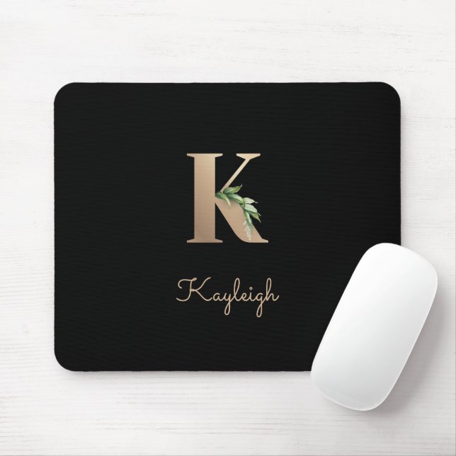 Tapis De Souris LETTRE MONOGRAPHIQUE BOtanique Élégante K (Avec souris)