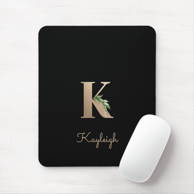 Tapis De Souris LETTRE MONOGRAPHIQUE BOtanique Élégante K (Avec souris)