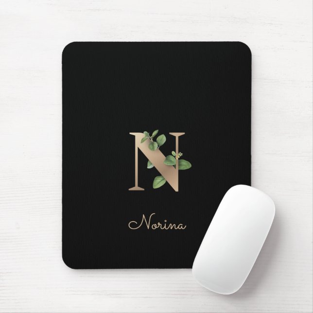 Tapis De Souris LETTRE MONOGRAPHIQUE BOtanique Élégante N (Avec souris)