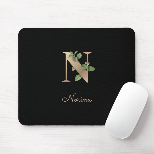 Tapis De Souris LETTRE MONOGRAPHIQUE BOtanique Élégante N (Avec souris)