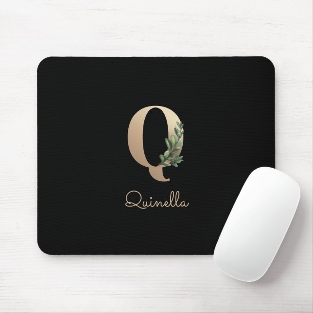 Tapis De Souris LETTRE MONOGRAPHIQUE BOtanique Élégante Q (Avec souris)