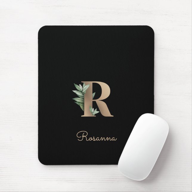 Tapis De Souris LETTRE MONOGRAPHIQUE BOtanique Élégante R Pad Sour (Avec souris)