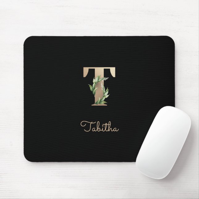 Tapis De Souris LETTRE MONOGRAPHIQUE BOtanique Élégante T (Avec souris)