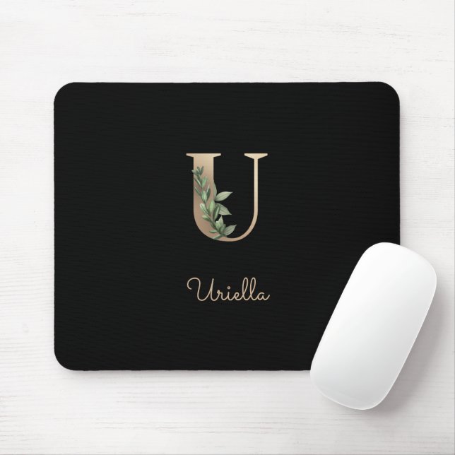 Tapis De Souris LETTRE MONOGRAPHIQUE BOtanique Élégante U (Avec souris)