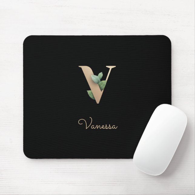 Tapis De Souris LETTRE MONOGRAPHIQUE BOtanique Élégante V (Avec souris)