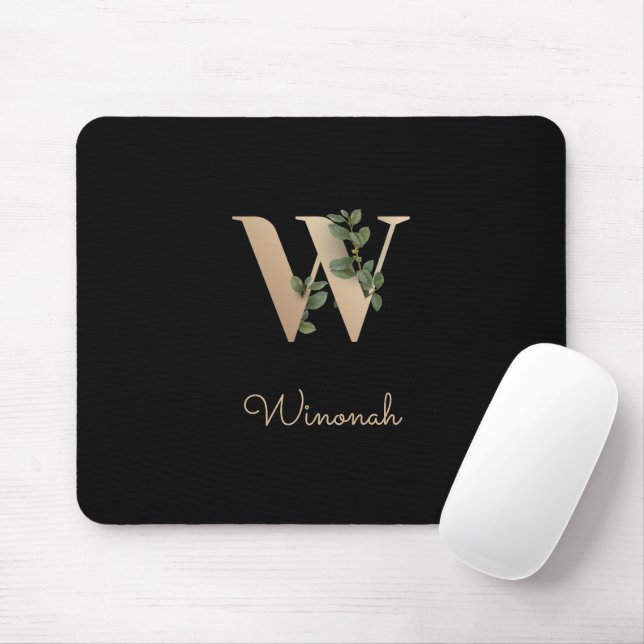Tapis De Souris LETTRE MONOGRAPHIQUE BOtanique Élégante W (Avec souris)