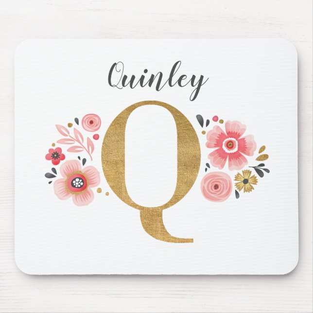 Tapis De Souris LETTRE MONOGRAPHIQUE INITIALE EN OR Rose Q (Devant)
