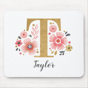 Tapis De Souris LETTRE MONOGRAPHIQUE INITIALE EN OR Rose T