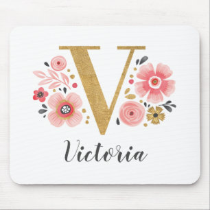 Tapis De Souris LETTRE MONOGRAPHIQUE INITIALE EN OR Rose V