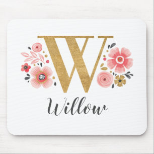 Tapis De Souris LETTRE MONOGRAPHIQUE INITIALE EN OR Rose W