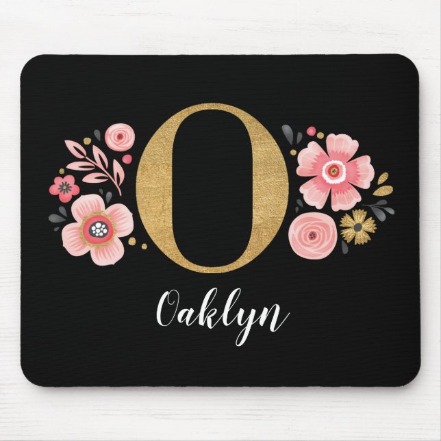 TAPIS DE SOURIS LETTRE NOIRE ROSE O MONOGRAPHIQUE FEMME (Devant)