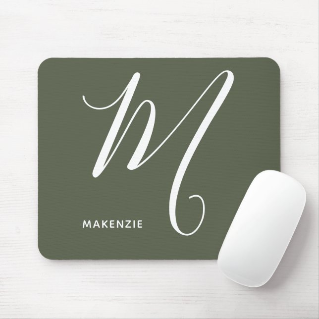 Tapis De Souris Lettre Script monogramme M Chive Green (Avec souris)