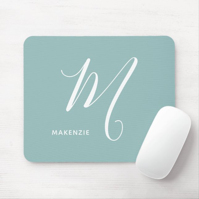 Tapis De Souris Lettre Script monogramme M vert mer (Avec souris)