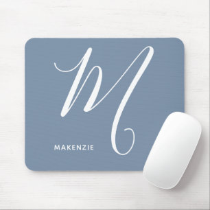 Tapis De Souris Lettre Script monogramme simple M Bleu & Blanc